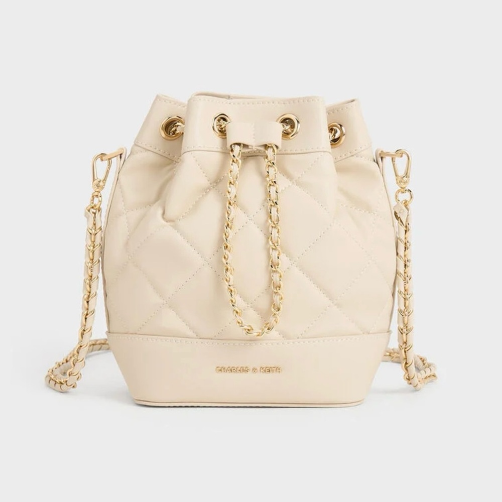 NWT Charles & Keith quilted two-way bucket bag - beige